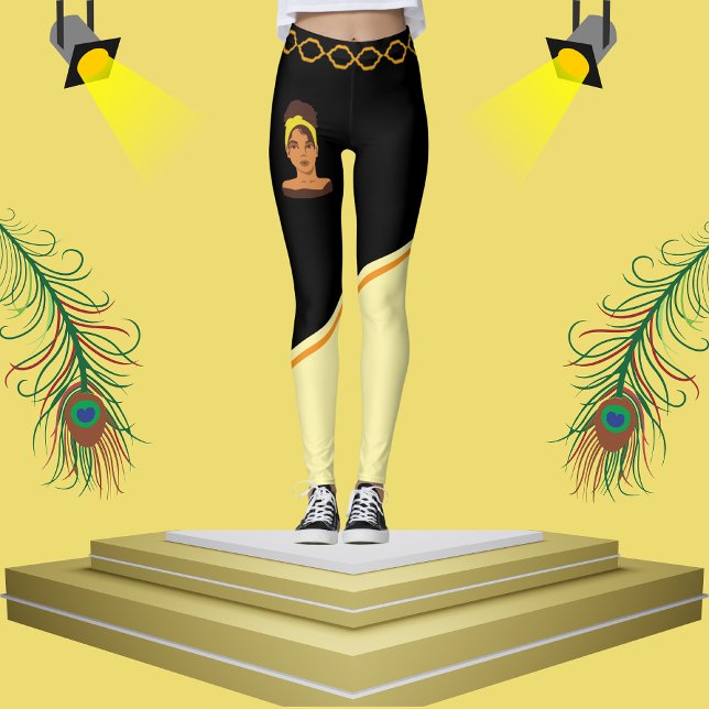 Cute African Woman Black & Beige Stripe-Snyggt Leggings (Skapare uppladdad)