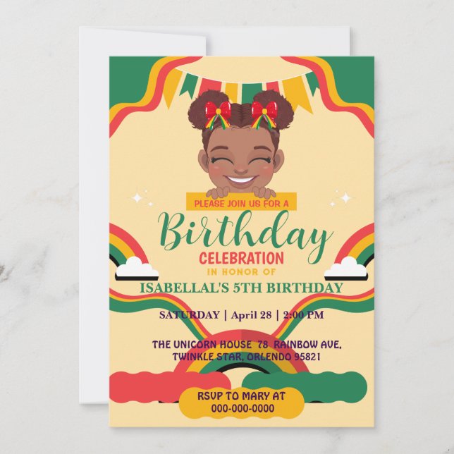 Cute afro bow African american Flickor Birthday Inbjudningar (Framsida)