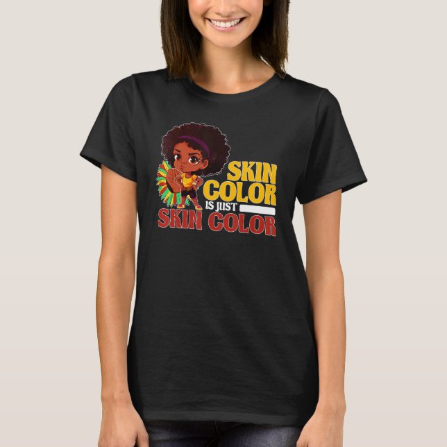 Cute Afro Girl Chibi Positive Black Pride Skin Col T Shirt (Framsida)