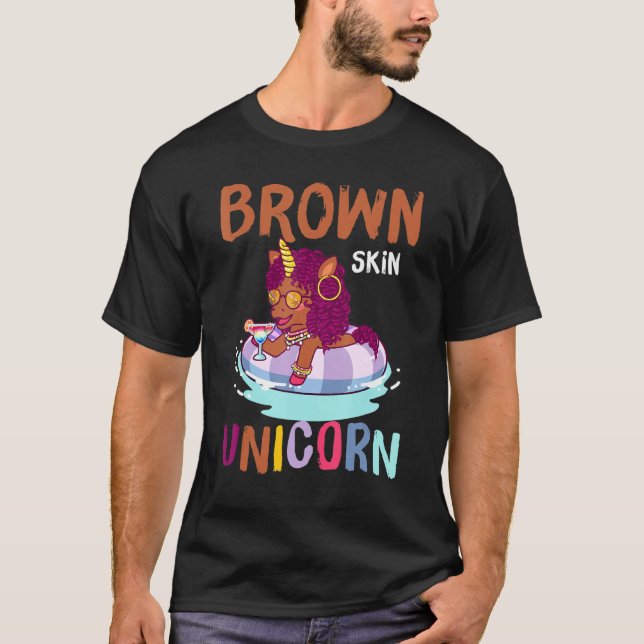 Cute Afro Natural Hair Brown Skin Unicorn Bhm Afri T Shirt (Framsida)