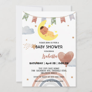 Cute afro rainbow ballongbarn babydusch party inbjudningar