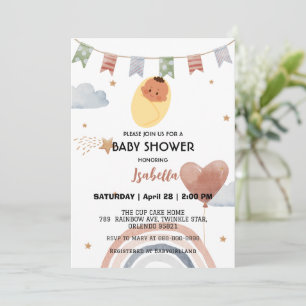 Cute afro rainbow ballongbarn babydusch party inbjudningar