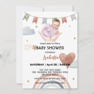 Cute afro rainbow ballongbarn babydusch party inbjudningar