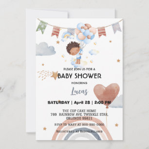 Cute afro rainbow ballongpojkar babydusch party inbjudningar