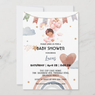 Cute afro rainbow star ballongdusch party inbjudningar