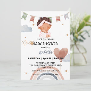 Cute afro rainbow star ballongdusch party inbjudningar