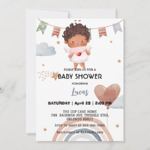 Cute afro rainbow star ballongdusch party inbjudningar