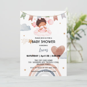 Cute afro rainbow star ballongdusch party inbjudningar