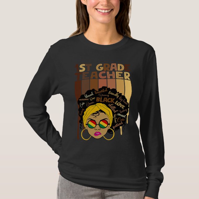 Cute Afro Smart women Black History Month 1st Grad T Shirt (Framsida)