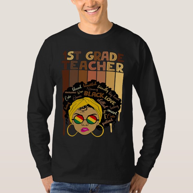 Cute Afro Smart women Black History Month 1st Grad T Shirt (Framsida)
