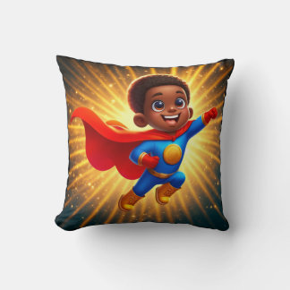 Cute Afro Superhjälte Throw Cushion Kudde