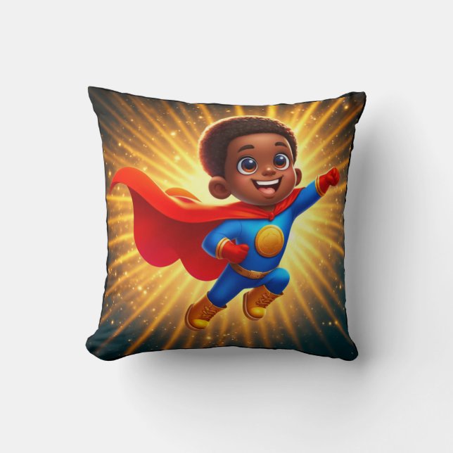 Cute Afro Superhjälte Throw Cushion Kudde (Framsida)