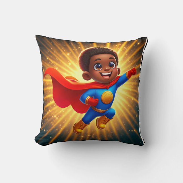 Cute Afro Superhjälte Throw Cushion Kudde (Framsida)