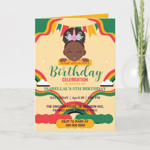 Cute afro Unicorn African American Flickor Inbjudan