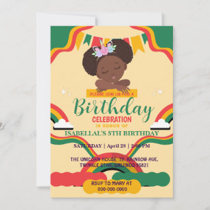 Cute afro Unicorn African American Flickor Inbjudningar