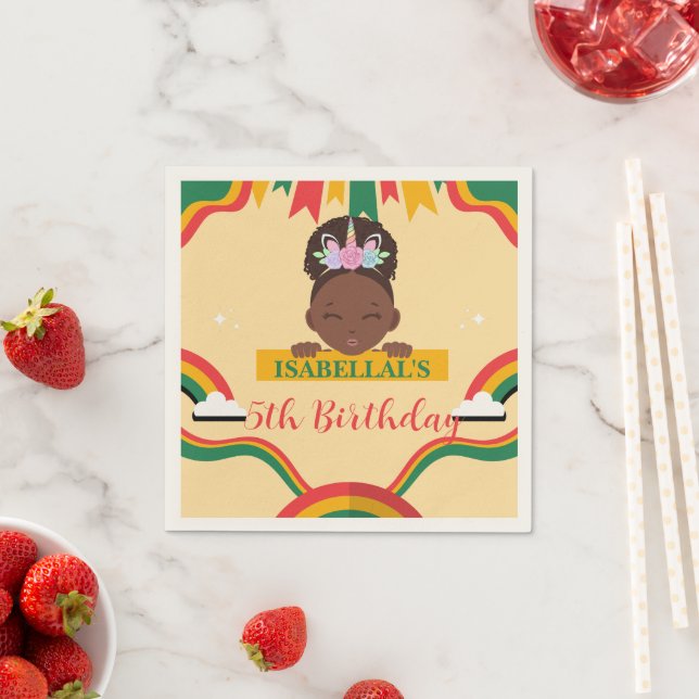 Cute afro Unicorn African American Flickor Pappersservett (Insitu)