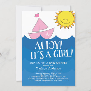Cute Ahoy, det är en flicka Nautical Inbjudningar