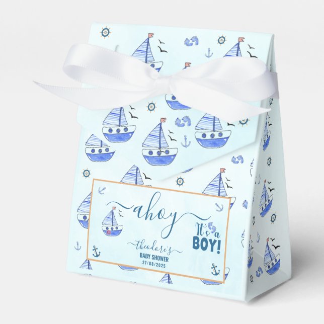 Cute Ahoy Det är en pojksegelbåt Nautical Baby Sho Presentaskar (Framsidan Sidan)