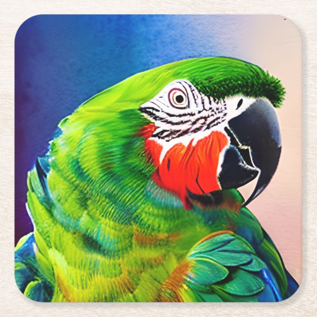 Cute AI Generated Amazon Parrot Underlägg Papper Kvadrat (Framsidan)