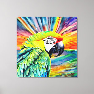 Cute AI Generated Watercolor Stil Grönt Parrot Canvastryck