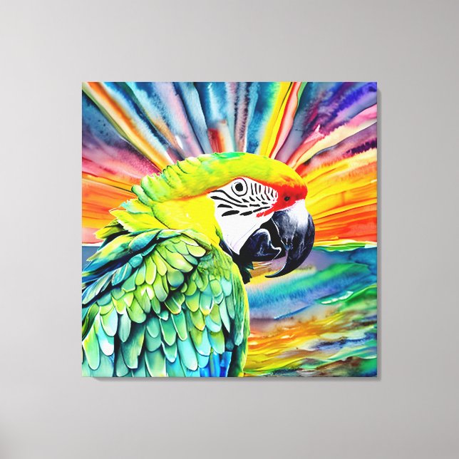 Cute AI Generated Watercolor Stil Grönt Parrot Canvastryck (Framsida)