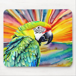 Cute AI Generated Watercolor Stil Grönt Parrot Musmatta
