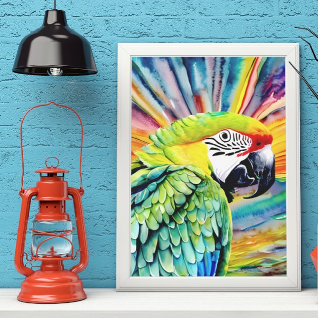 Cute AI Generated Watercolor Stil Grönt Parrot Poster (Skapare uppladdad)