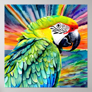 Cute AI Generated Watercolor Stil Grönt Parrot Poster