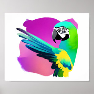 Cute AI Generated Watercolor Stil Grönt Parrot Poster