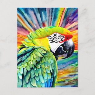 Cute AI Generated Watercolor Stil Grönt Parrot Vykort