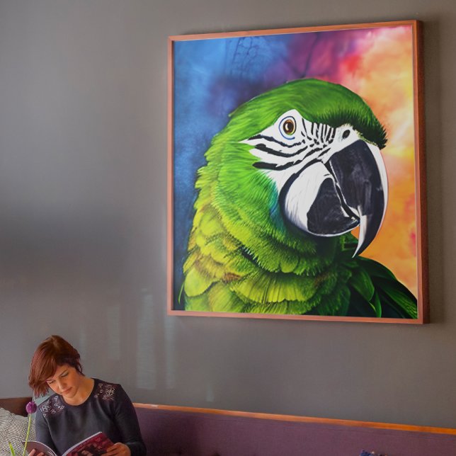 Cute AI-genererad Grönt Parrot Canvastryck (Skapare uppladdad)
