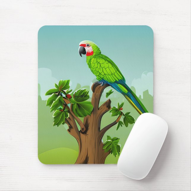 Cute AI-genererad Grönt Parrot Musmatta (Med mus)