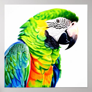 Cute AI-genererad Grönt Parrot Poster