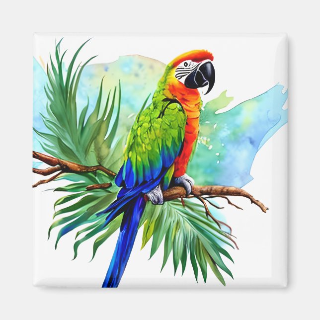 Cute AI-genererad Macaw Parrot Magnet (Framsidan)