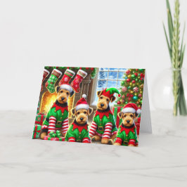 Cute Airedale Terriers Christmas Helgkort