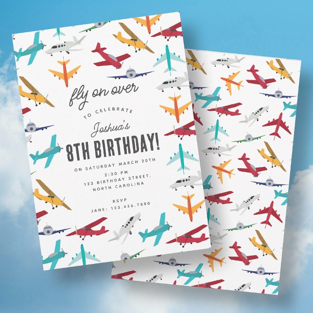 Cute Airplan Barns födelsedag Party flyger över Inbjudningar (Cute Airplane Kids Birthday Party Fly on Over Invitation)