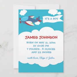 Cute Airplan Boy Baby Birth-annons Card Meddelande