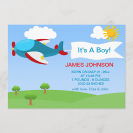 Cute Airplan Boy Baby Birth-annons Card Meddelande