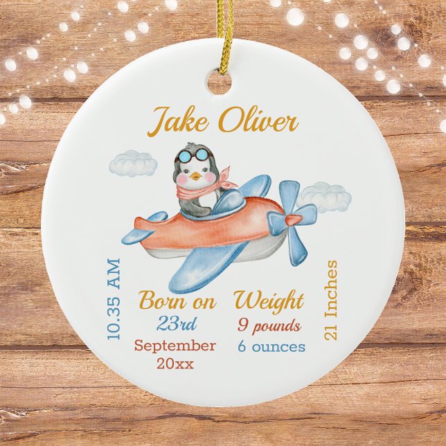 Cute Airplan Penguin Pojke Stats Ceramic Ornam Julgransprydnad Keramik (Skapare uppladdad)