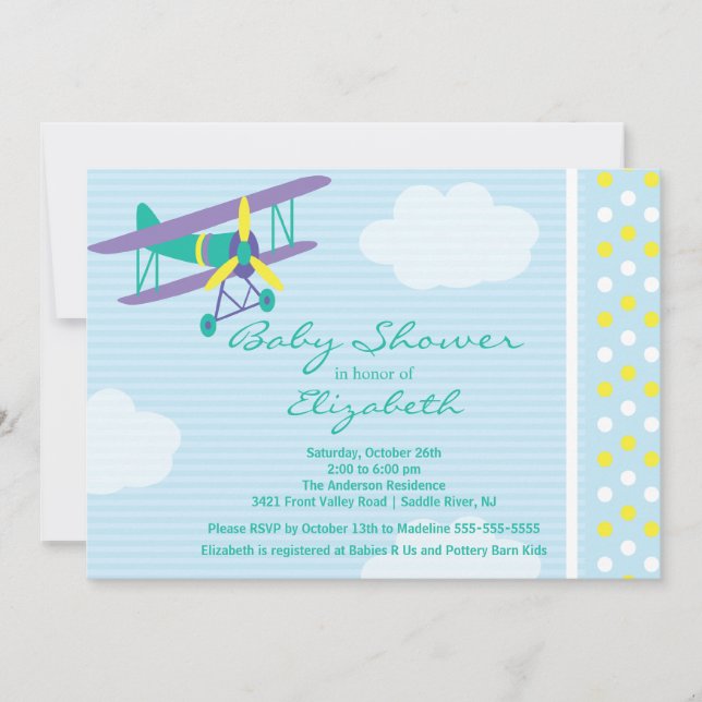 Cute Airplane Boy Baby Shower-inbjudan Inbjudningar (Framsida)