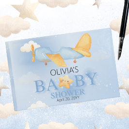 Cute Airplane, Clouds & Star, Baby Shower Guestboo Gästböcker