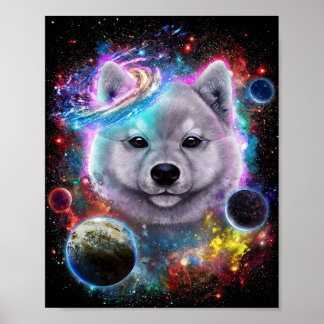 Cute Akita Hund i rymden | Galaxy-utskrift Poster