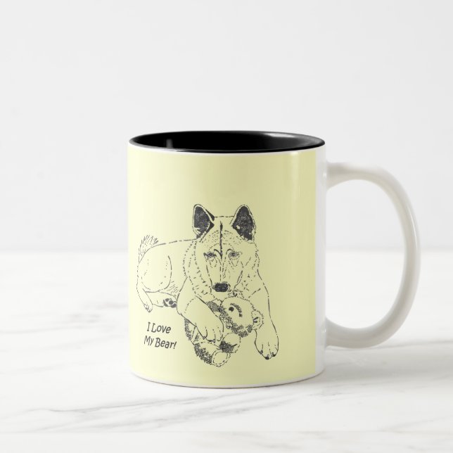 Cute akita-hund med rosa nalle Två-Tonad mugg (Höger)