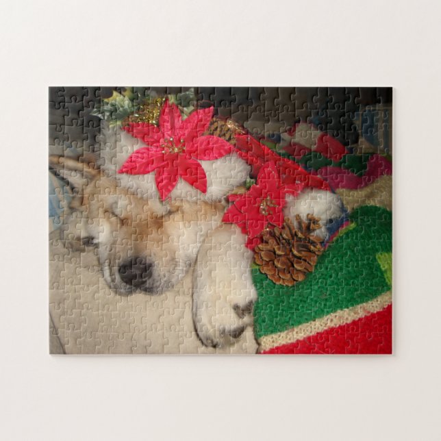 Cute akita hund Santa cone dekoration christmas Pussel (Horisontell)