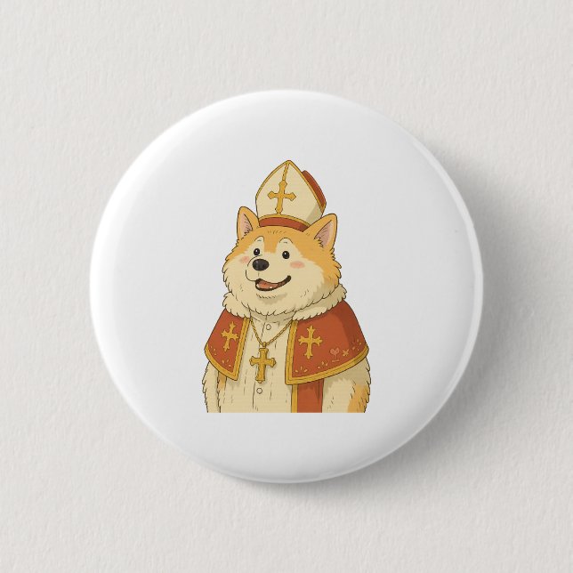 Cute Akita Pope - Rolig hund design Knapp (Framsida)