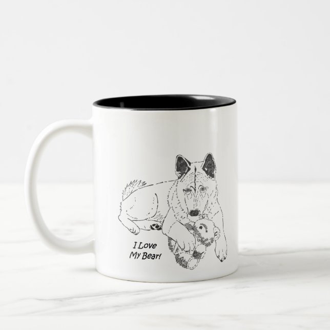 Cute akita teckning med nalle hund Två-Tonad mugg (Vänster)