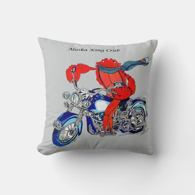 Cute Alaska Kung Crab & Motorcycle Dekorativ kudde (Framsida)