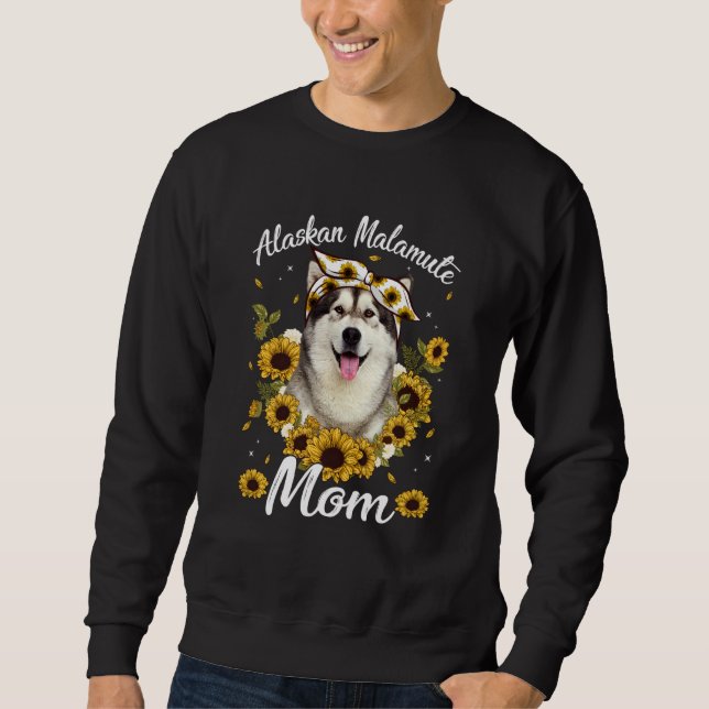 Cute Alaska Malamute Mamma Solrosblomman Hund Mor Lång Ärmad Tröja (Framsida)