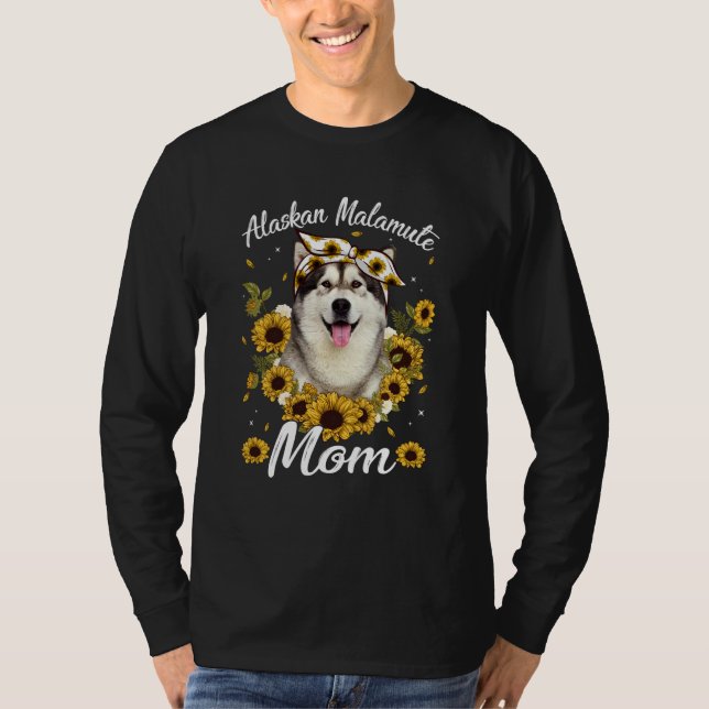 Cute Alaska Malamute Mamma Solrosblomman Hund Mor T Shirt (Framsida)