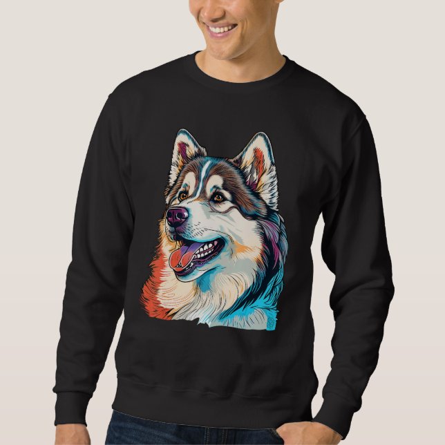 Cute Alaskan Malamute Dog on Alaskan Malamute  3 Lång Ärmad Tröja (Framsida)